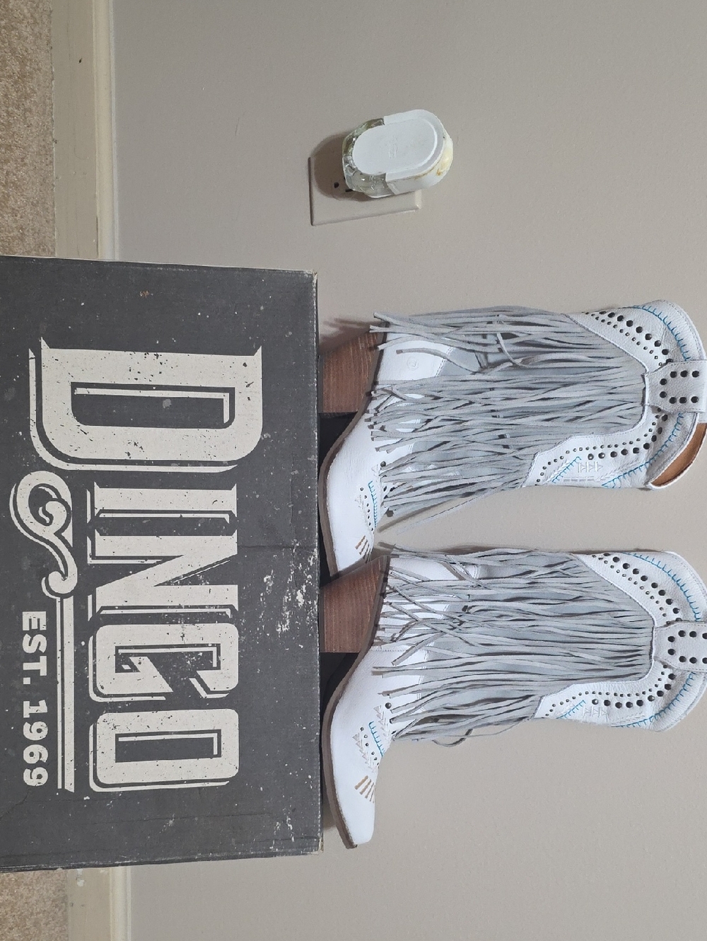 Dingo White and Light Gray Fringe Ankle Boots